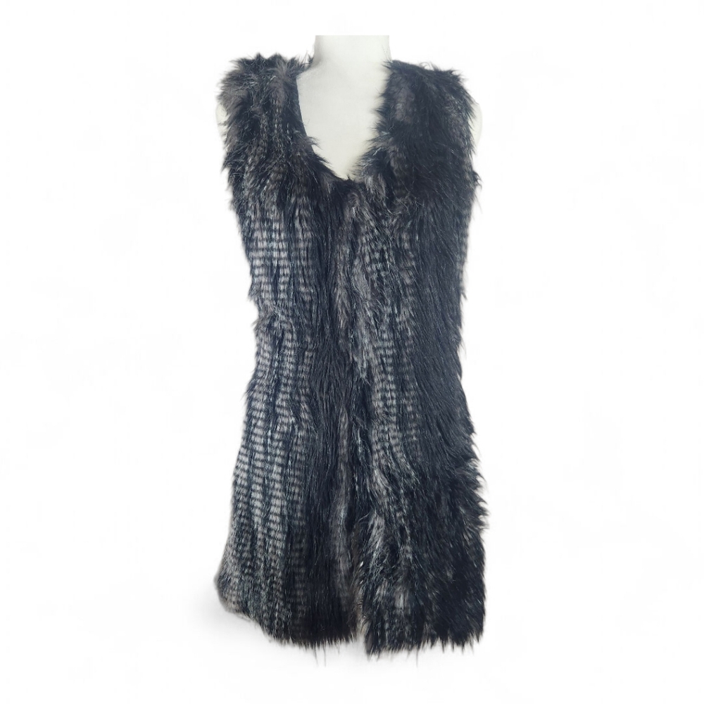 Y2K Boston Proper Longline Faux Fur Vest Small Gray Black Fuzzy Party Indie 4 6